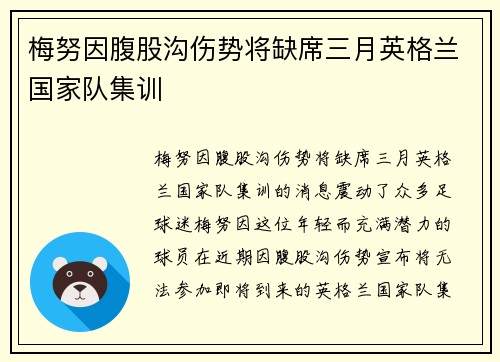 梅努因腹股沟伤势将缺席三月英格兰国家队集训